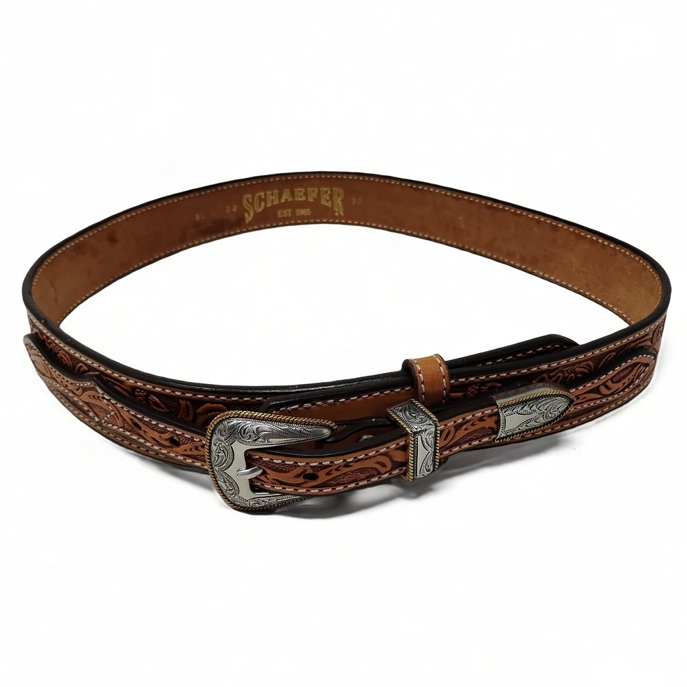 Schaefer Outfitters Tooled Leather Belt Sz 32 Ranger Western Cowboy Boho Chic